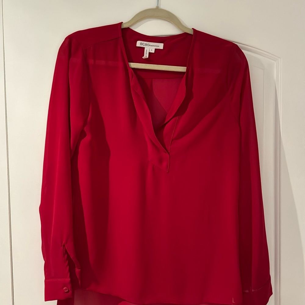 BCBG red mesh blouse